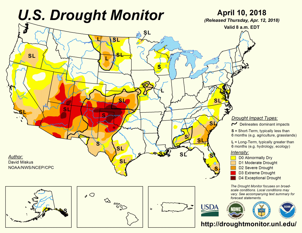 Drought conditions from California to Oklahoma