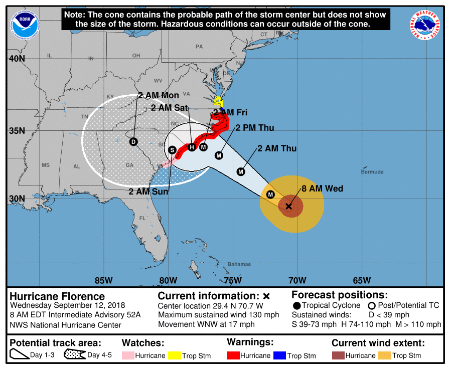 ‘Monster Hurricane Florence aims to drench Carolinas’